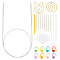 Knitting Needles Kits, Including Stainless Steel Knitting Needles and Plastic Tapestry Needles, Iron Spiral Cable Knitting Needle & Tapestry Needles & Beading Needles Pins, Plastic Ruler, Mixed Color, 650x2.5mm, 2pcs/bag, 1 bag