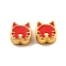 CCB Plastic European Beads, Large Hole Beads, Enamel Style, Cat Shape, Red, 10.5x10x6.5mm, Hole: 4mm