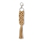 Handmade Macrame Nylon Thread Pendant Decorations, Alloy Clasps Charms for Bag or Keychain Ornaments, Rectangle, Tan, 240mm