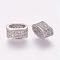 Brass Micro Pave Cubic Zirconia Slide Charms, Oval, Platinum, 5x10x5.5mm, Hole: 3x7mm