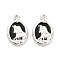 Rack Plating Alloy Black Enamel Pendants, Oval with Girl Charm, Platinum, 20x13x3mm, Hole: 1.6mm