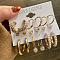 Alloy & Plastic Pearl & Rhinestone Earring Sets, Golden, 6~70mm, 6pairs/set
