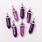 Natural Agate Double Terminated Pointed Pendants, with Random Alloy Pendant Hexagon Bead Cap Bails, Bullet, Platinum, 37~40x12mm, Hole: 3mm