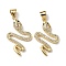 Brass Micro Pave Cubic Zirconia Pendants, Rack Plating, Snake, Lead Free & Cadmium Free, Long-Lasting Plated, Real 18K Gold Plated, 26x15.5x2.5mm, Hole: 3.7x3mm
