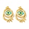 Rack Plating Brass Micro Pave Cubic Zirconia Pendants, with Glass, Long-Lasting Plated, with Jump Ring, Evil Eye, Real 18K Gold Plated, Cerise, 28x17x5mm