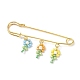 Glass Seed & Synthetic Turquoise Braided Flower of Life Charms Safety Pin Brooch JEWB-BR00078-1