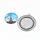 Antique Silver Alloy Pendant Cabochon Bezel Settings and Eiffel Tower Printed Glass Cabochons TIBEP-X0173-01-3