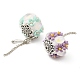 Polymer Clay Pave Rhinestone Beads with Resin Flower CLAY-D007-02-2