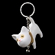 樹脂キーホルダー  PUレザーの装飾と合金のスプリットリング付き  猫の形  ホワイト  9cm KEYC-P018-A01-2