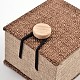 長方形の木製のリングボックス  黄麻布とベルベットと  キャメル  7x6x5.2cm X-OBOX-N013-02-2