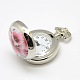 Openable Flat Round Alloy Flower Printed Porcelain Quartz Watch Heads for Pocket Watch Necklaces Making WACH-M116-05-3