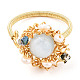 Круглое открытое кольцо-манжета с плетением из натурального жемчуга и драгоценных камней RJEW-T026-10G-4