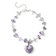 Bracelet à breloques en forme de cœur en jade lilas naturel BJEW-TA00295-02-1