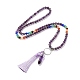 Natural Amethyst Bullet & Tassel Pendant Necklace with Mixed Gemstone Beaded Chains NJEW-E585-02C-2
