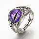 調節可能な合金フィンガー指輪  ガラスと  ワイドバンドリング  ドラゴンアイ  青紫色  サイズ10  19.5mm RJEW-Q159-15A-1
