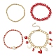 4 pièces 4 styles de bracelets extensibles en perles de verre et de coquillage BJEW-TA00289-5