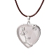 Ожерелье с подвеской в виде сердца из натурального розового кварца со шнурками из воловьей кожи NJEW-JN04598-02-1