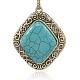 Antique Silver Plated Alloy Gemstone Rhombus Synthetic Turquoise Pendants PALLOY-J276-01AS-1