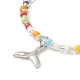 Braccialetto elasticizzato con perline di semi colorati con ciondoli in ottone per donna BJEW-JB09218-04-4