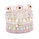 8 pièces 8 styles mixtes pierres précieuses & coquillages perle & oeil de chat ensemble de bracelets extensibles BJEW-JB08782-1