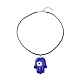 Blaue Bunte Malerei-Halskette mit bösem Blick-Anhänger und gewachster Kordel für Damen NJEW-JN03955-02-4