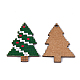 プリントバスウッドペンダント  バックランダムカラー  クリスマスツリー  グリーン  29.5x23x2mm  穴：1.5mm WOOD-S045-044-2
