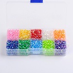 Dix couleurs en boîte de perles acryliques transparentes plaquées couleur ab écologique, facette, Toupie, couleur mixte, 4x4mm, Trou: 1mm, à propos 250pcs / couleur, environ 2500 pcs / boîte