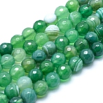 Natural Agate Beads, Dyed, Faceted Round, Medium Spring Green, 16mm, Hole: 1.5mm, about 25pcs/strand, 15.1 inch(38.5cm)