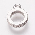 Bails de tube de zircone cubique en laiton, cautions en boucle, Perles renflouer , anneau, clair, platine, 10x7.5x1.5mm, Trou: 1mm
