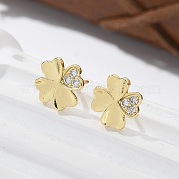Серьги-гвоздики из латуни в форме клевера EJEW-R016-20G