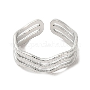304 Stainless Steel Triple Line Open Cuff Ring for Women RJEW-M149-02P