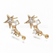 Brass Micro Pave Clear Cubic Zirconia Earring Findings KK-S356-127G-NF