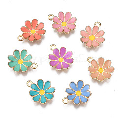 Colgantes de esmalte de aleación, flor, la luz de oro, color mezclado, 19x16x3.5mm, agujero: 1.8 mm
