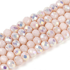 Brins de perles rondelles en verre opaque plaqué couleur AB, facette, peachpuff, 4.5x3.5mm, Trou: 0.7~1mm, Environ 108~116 pcs/chapelet, 14.76~16.73'' (37.5~42.5 cm)