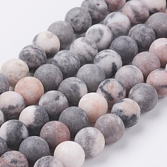 Chapelets de perles de jaspe zèbre rose naturel, mat, ronde, 8mm, Trou: 0.8mm, Environ 45~47 pcs/chapelet, 14.5 pouce