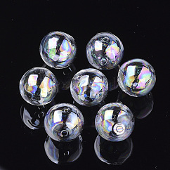 Perles de globe en verre soufflé faites à la main, de couleur plaquée ab , ronde, clair ab, 14~14.5x14mm, Trou: 1.5~2mm