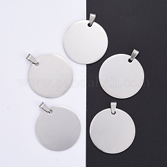 Anlaufgeschützte Anhänger aus Edelstahl 304, Hochglanzpolierte Oberfläche, blank Präge Tags, Flachrund, Edelstahl Farbe, 35x35x1.8 mm
