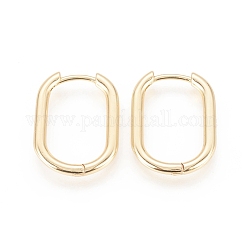 Ottone orecchini a cerchio Huggie, placcato di lunga durata, ovale, vero placcato oro 18k, 22x17x2.5mm, ago :1mm