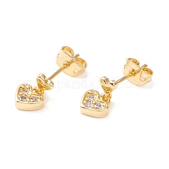Orecchini pendenti a cuore con zirconi cubici, orecchini pendenti da donna in vero ottone placcato oro 18k,  cadmio& piombo libero, chiaro, 10x4mm, ago :0.8mm