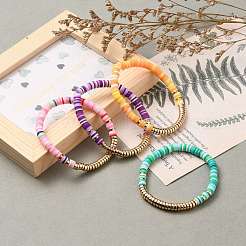 Bracelets élastiques faits à la main de perles heishi en pâte polymère&nbsp;BJEW-JB05704