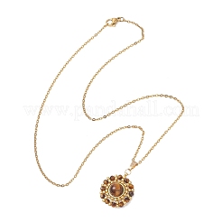 Collana da donna con ciondolo a forma di sole rotondo sfaccettato in occhio di tigre naturale e perline di vetro dorato&nbsp;NJEW-MZ00149-01