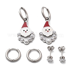 3 Paar 3 Stile Weihnachten 304 Edelstahl Hoop & Ohrstecker-Sets für Frauen&nbsp;EJEW-K279-15P