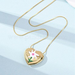 Halsketten mit Herz- und Blumenanhänger aus emailliertem Edelstahl 304 für Damen&nbsp;NJEW-D347-01G-02