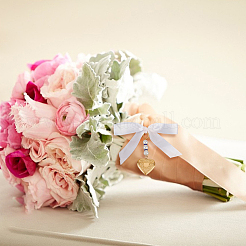 Pendentifs photo en forme de cœur en acier inoxydable 304 avec médaillon et bouquet&nbsp;PALLOY-AB00204