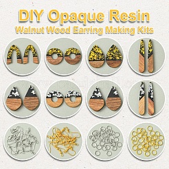 Kits de fabrication de boucles d'oreilles en résine opaque et bois de noyer&nbsp;DIY-FS0007-84