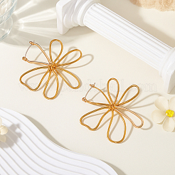 4 par de pendientes de aro de aleación con flores de 2 colores para mujer&nbsp;EJEW-GO0001-05