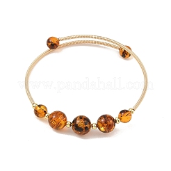 Bracelets manchettes en laiton à perles rondes dégradées en ambre naturel&nbsp;BJEW-JB14463-01