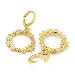Boucles d'oreilles créoles en laiton avec placage en forme de fleur et pavé de zircones cubiques transparentes pour femmes&nbsp;EJEW-G410-54G