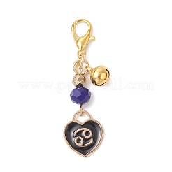 12 pieza de 12 estilos de doce constelaciones de aleación de esmalte negro con decoraciones colgantes de corazón de vidrio azul&nbsp;HJEW-JM03925