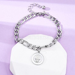 Bracelets ronds plats en acier inoxydable 304 avec breloque main de Fatima&nbsp;BJEW-A036-13P